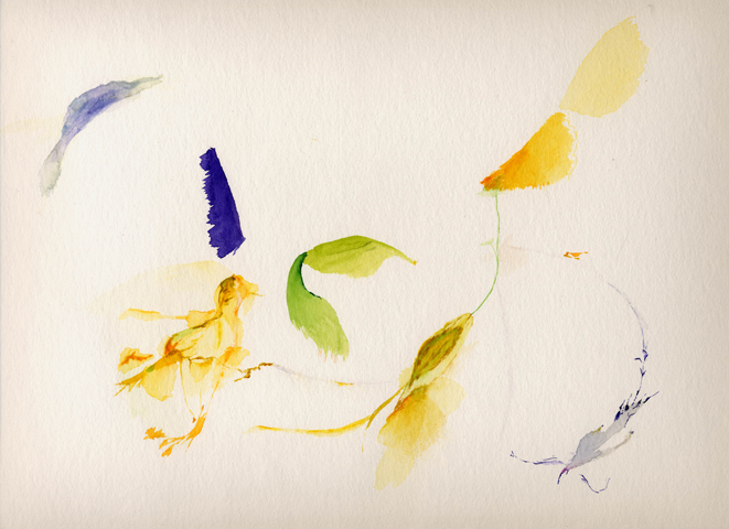 Kirsten K&ouml;tter, Painting Site-specific: 69° N / 27° O (Serie: NordNordOst), Berg hinter Utsjoki, Finnland, 29.06.2003, ca. 10.30 - 12.30, Aquarell, 30 &times; 40 cm, Foto, Text (15/36)