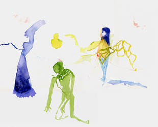 Vogelfrau, Aquarell, 30 x 40 cm von Kirsten K&ouml;tter