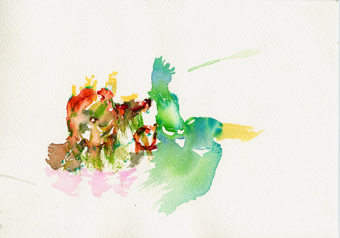 Kirsten K&ouml;tter: 31.12.2007, Aquarell an Sylvester im neuen Atelier, 17 &times; 24 cm