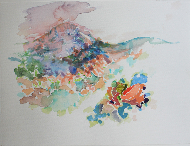 Kirsten K&ouml;tter: Montagne Sainte-Victoire vom Mont Joli, 02.10.2013, mittags, Aquarell, 24 &times; 32 cm
