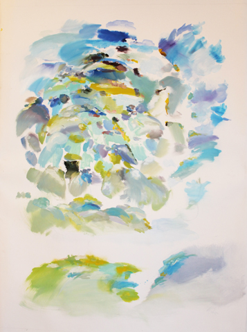 Kirsten K&ouml;tter: Licht, B&auml;ume, Feld (Detail, Ausschnitt), Site-specific painting, See im Taunus, N&auml;he Wingsbach (Taunusstein), 50.16769° N / 8.169147° O, &Ouml;l auf Leinwand, 90 x 70 cm