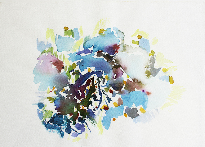 Kirsten K&ouml;tter: Painting Site Specific, Malerei vor Ort, Polen, im Auto beim Vogelschutzgebiet Warthem&uuml;ndung bei Gewitter, 12.07.2012, Aquarell, 17 &times; 24 cm