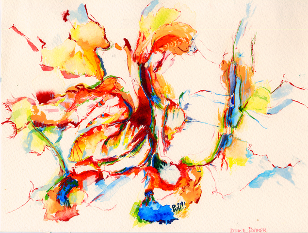 Kirsten K&ouml;tter: Site-specific painting, Malerei vor Ort, um 1991, Aquarell, 18 &times; 24 cm