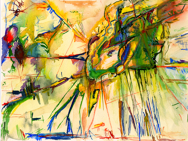 Kirsten K&ouml;tter: Site-specific painting, Malerei vor Ort, um 1991, Aquarell, 18 &times; 24 cm