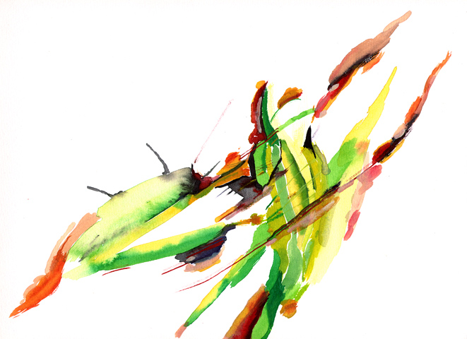 Kirsten K&ouml;tter: Site-specific painting, Malerei vor Ort, Thüringen, Mai 1994,  Aquarell, 24 &times; 32 cm