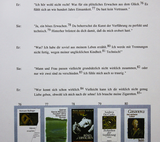 Kirsten K&ouml;tter: 'Liebst du mich?', Buch, 19 Seiten mit 100 Buchcovern, Audiovisuelle Performance mit Franz Klee und Christoph Kolb ('Dein Hackfleisch'), 1997