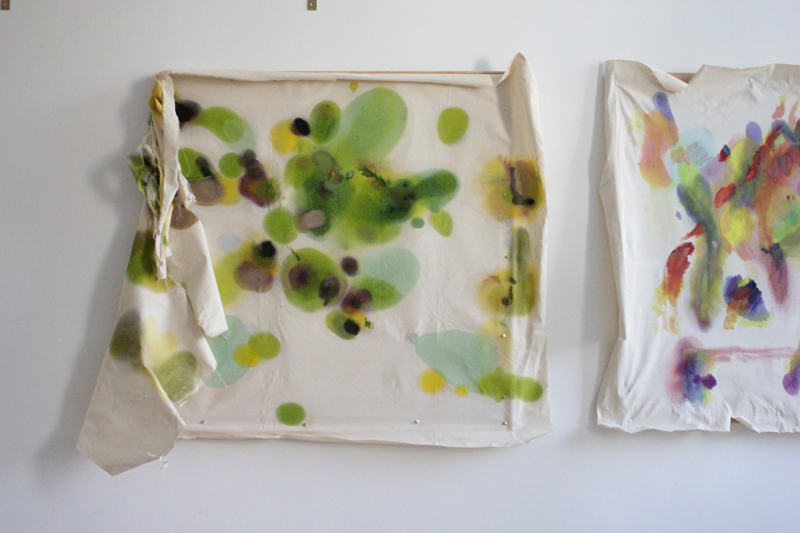 2017-06-12_gruen_7272, painted textile on frame 100 &times; 100 cm, oil on fabric three-dimensional (Kirsten Kötter)