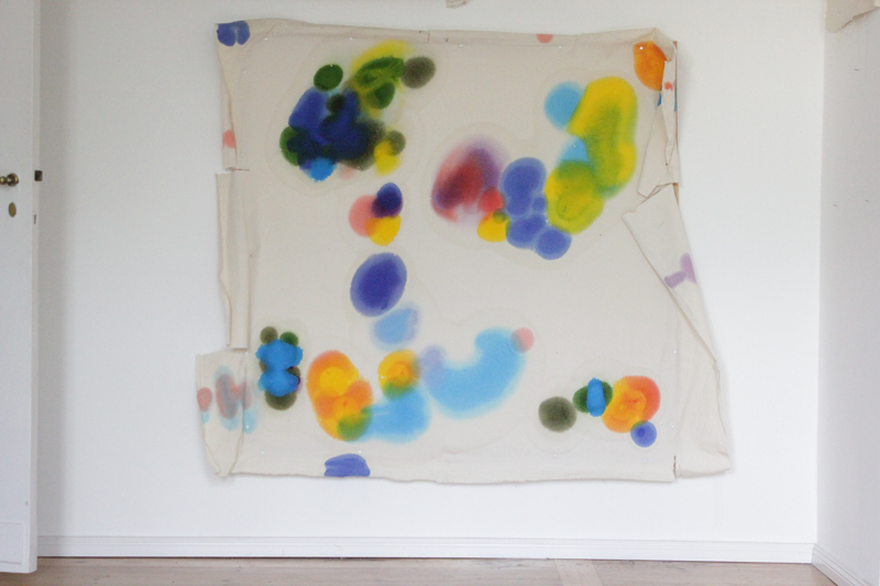 2017-08-21_22_blau_fischteich_7287, painted textile on frame 120 &times; 140 cm, oil on fabric three-dimensional (Kirsten Kötter)