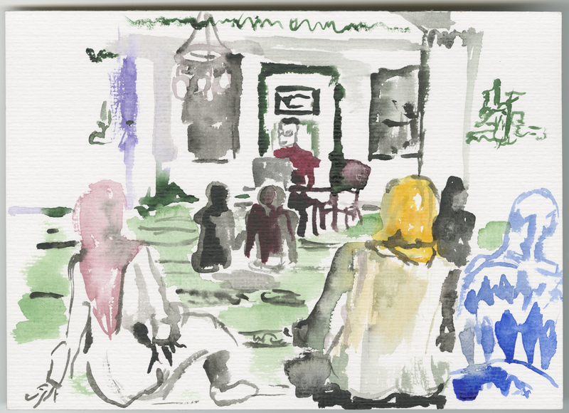 2015-11-07_52-4666_13-3833_sehitlik-moschee_skizze_gebet-kinder-frauen-2, sketch, 17 &times; 24 cm (Kirsten Kötter)