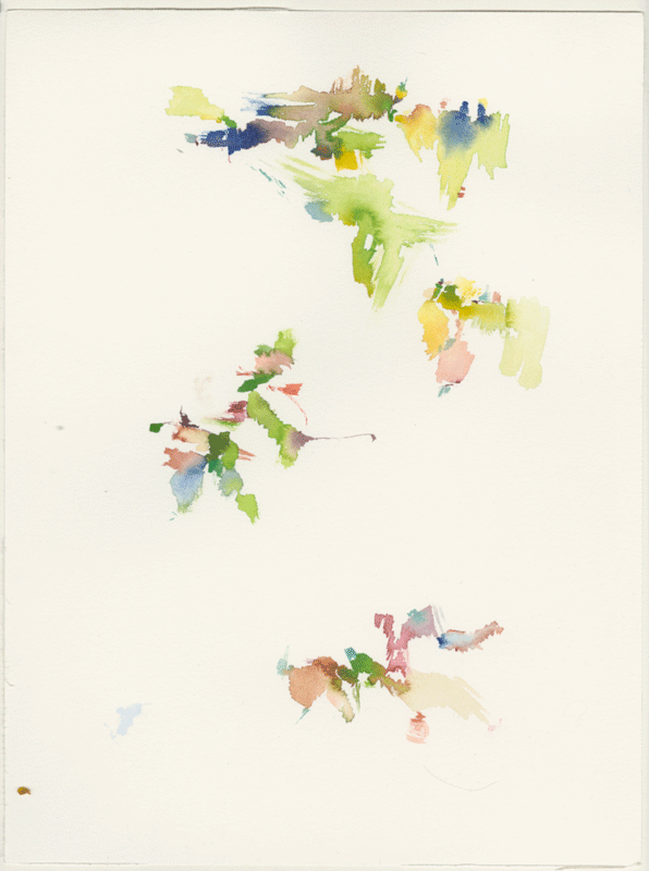 Falkplatz, Bank vor den Kopfskulpturen nah bei der Kita, Rollbergsiedlung, Berlin, 23.04.2021, Aquarell 40 &times; 30 cm, digitale Montage, GIF (Kirsten Kötter)