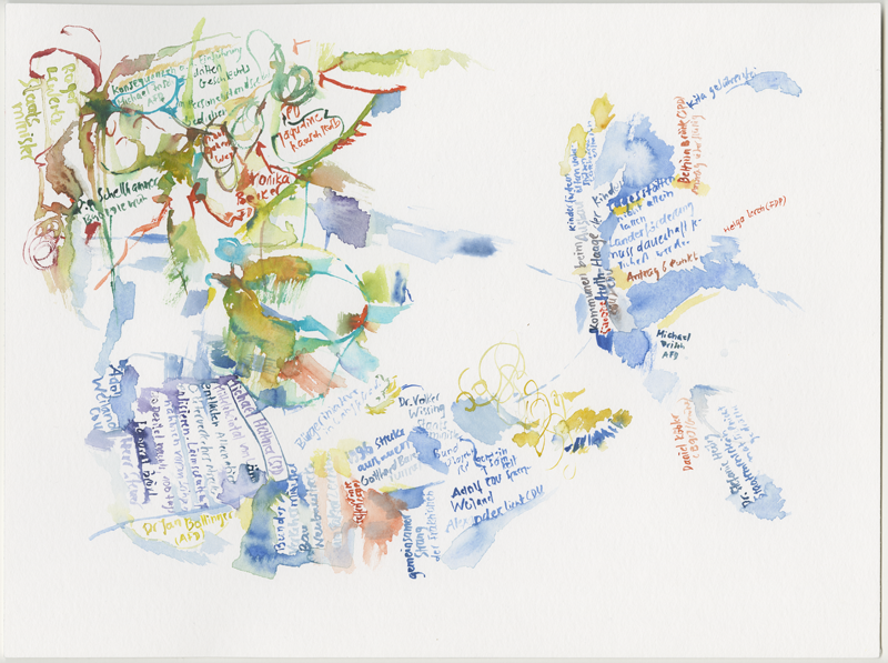 2019-02-21_plenarsitzung_2, plenary session Landtag (German state parliament) Rheinland-Pfalz, Mainz,
  watercolour, 30 × 40 cm (Kirsten Kötter)