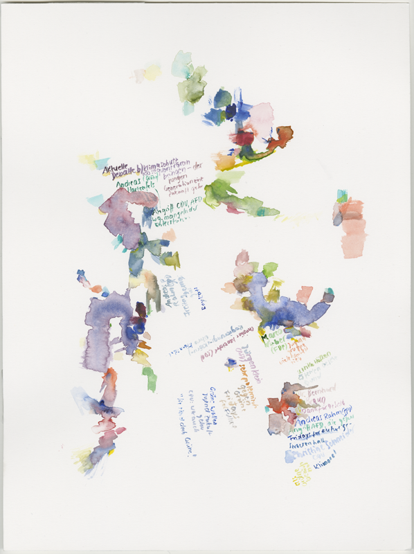2019-03-29_landtag-plenar_tagesordnung-17_aktuelle-debatte-b, 
  plenary session Landtag (German state parliament) Rheinland-Pfalz, Mainz, 
  watercolour, 30 × 40 cm (Kirsten Kötter)