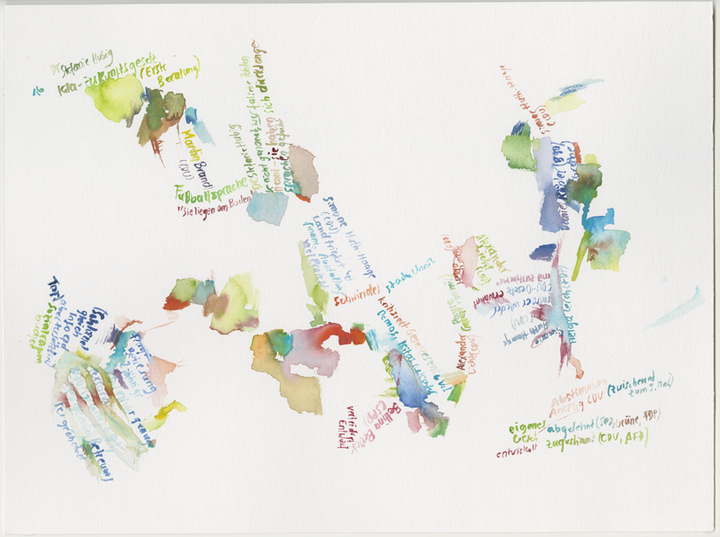 kirsten-koetter_2019-05-16_plenarsitzung-3, 
  plenary session Landtag (German state parliament) Rheinland-Pfalz, Mainz, 
  watercolour, 30 × 40 cm (Kirsten Kötter)