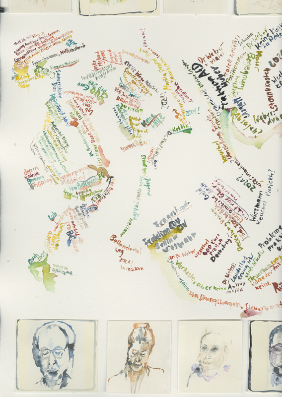 2020-11-16_familienausschuss-bildungs-jugendstaetten, German Bundestag, Committee on Family, Senior Citizens, Women and Youth, 
  water colour, 50 x 65 cm, detail (Kirsten Kötter)