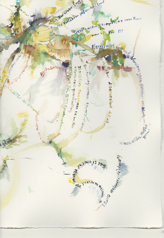 2020-11-23_familienausschuss-buerokratieabbau-ehrenamt, German Bundestag, Committee on Family, Senior Citizens, Women and Youth, 
  water colour, 65 x 50 cm, detail (Kirsten Kötter)